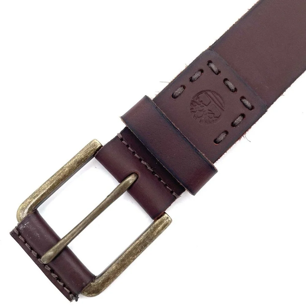 Timberland Genuine Leather Brown Belt Distressed Brass Buckle Workwear 38-42in